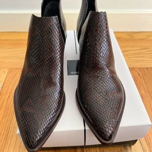 Dolce Vita Espresso Snake Print Leather Western Bootie, Size 8.5, new in box